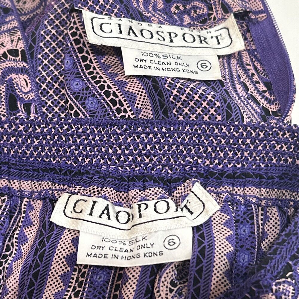 Ciaosport Vintage Set Size 6 Purple Blouse And pleated Skirts geometric/floral - Picture 5 of 14